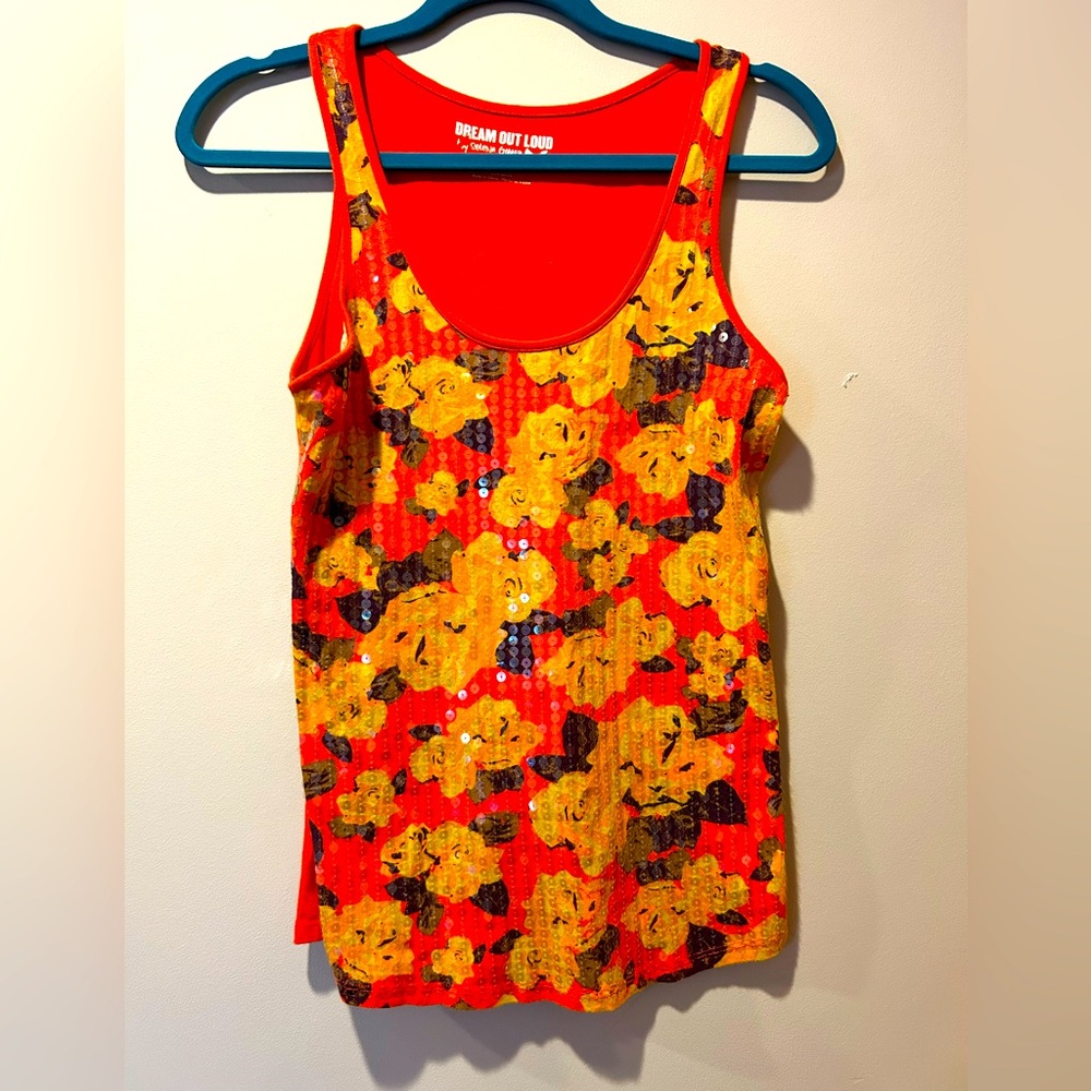 Selena‎ Gomez Dream Out Loud Sequin Tank Top Orange Floral Size Large